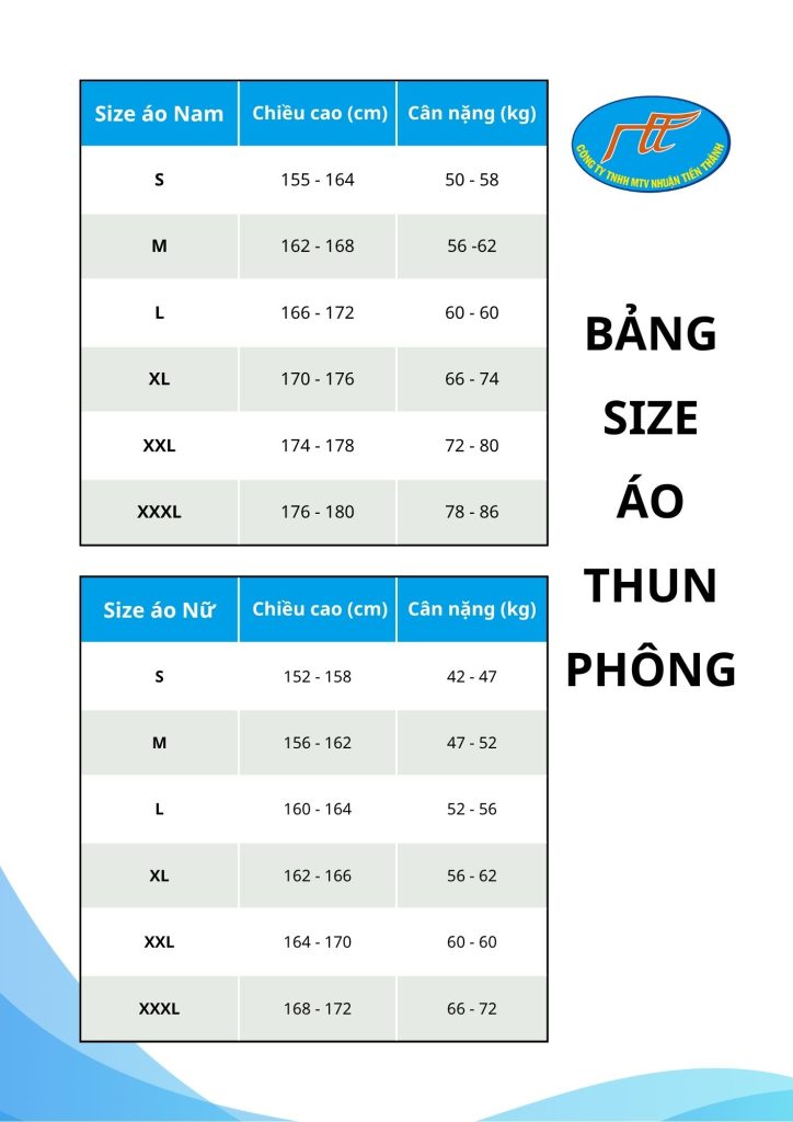 Bảng size áo thun, áo phông nam và nữ